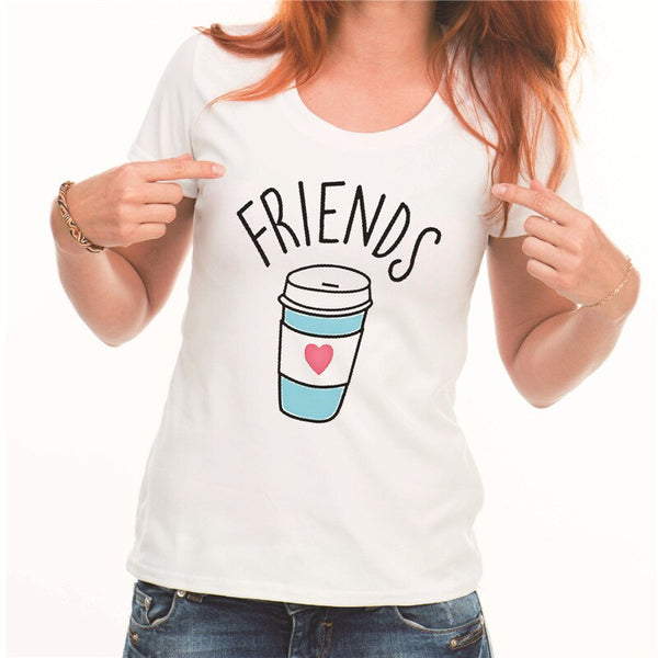 Showtly Fashion women Best friends t-shirt Cartoon Coffee Doughnut Letter print female T-shirt Friends Gift tshirt Hot sale Top - Viva Shirt