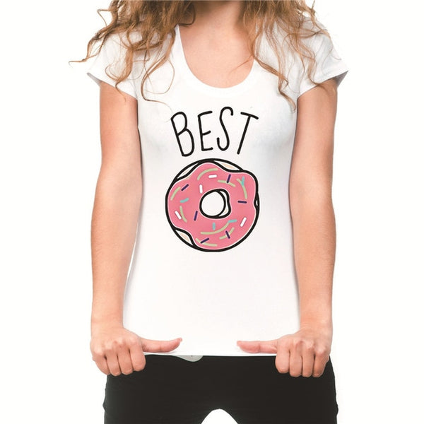 Showtly Fashion women Best friends t-shirt Cartoon Coffee Doughnut Letter print female T-shirt Friends Gift tshirt Hot sale Top - Viva Shirt