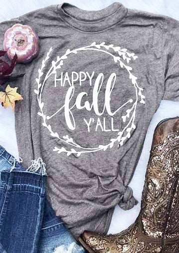 Happy fall yall t-shirt women graphic slogan autumn new season shirt grunge tumblr aesthetic shirt casual girl gift tee goth top - Viva Shirt