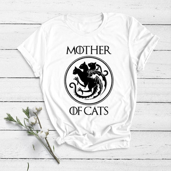 Game of Thrones Mother of Cats T Shirt Women Funny T-Shirt Targaryen Mother of Dragon Khaleesi Daenerys Cat Lover Gift - Viva Shirt