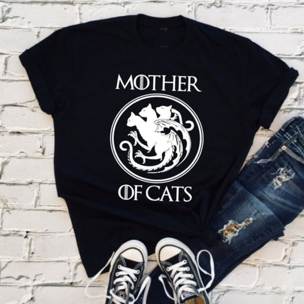 Game of Thrones Mother of Cats T Shirt Women Funny T-Shirt Targaryen Mother of Dragon Khaleesi Daenerys Cat Lover Gift - Viva Shirt