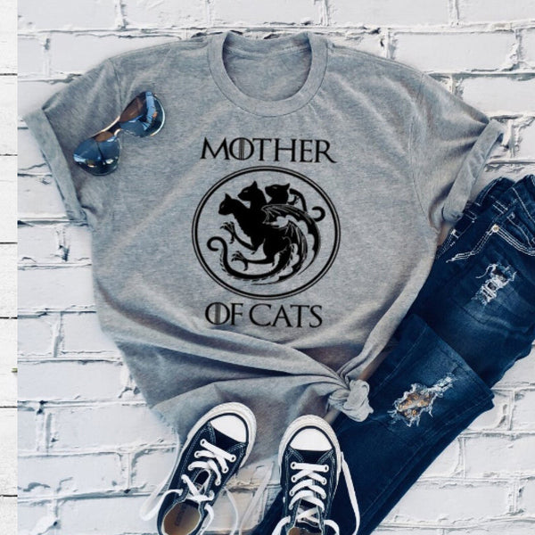 Game of Thrones Mother of Cats T Shirt Women Funny T-Shirt Targaryen Mother of Dragon Khaleesi Daenerys Cat Lover Gift - Viva Shirt