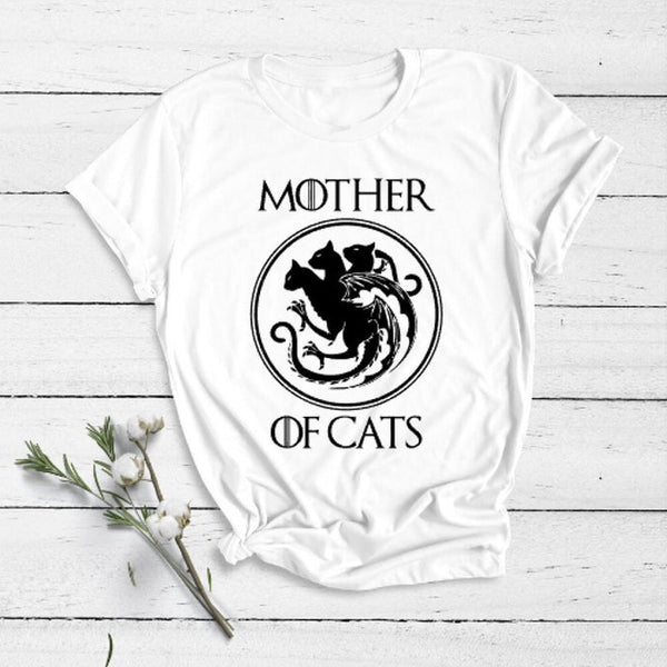 Game of Thrones Mother of Cats T Shirt Women Funny T-Shirt Targaryen Mother of Dragon Khaleesi Daenerys Cat Lover Gift - Viva Shirt