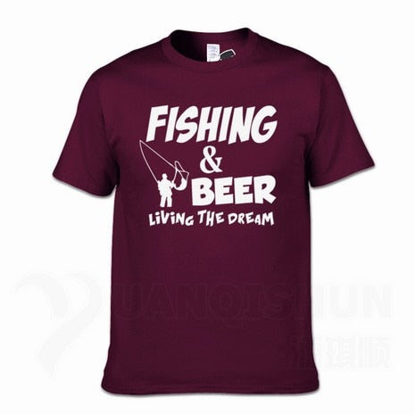 Fishings Match T-Shirts Fishinger Beer Fish Living The Dream Fisherman Printing Tshirt Sporter Flying Fresh Fun Gift Tees Shirt - Viva Shirt
