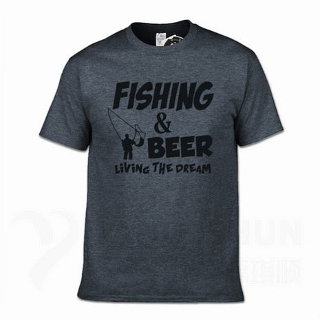 Fishings Match T-Shirts Fishinger Beer Fish Living The Dream Fisherman Printing Tshirt Sporter Flying Fresh Fun Gift Tees Shirt - Viva Shirt