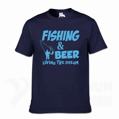 Fishings Match T-Shirts Fishinger Beer Fish Living The Dream Fisherman Printing Tshirt Sporter Flying Fresh Fun Gift Tees Shirt - Viva Shirt