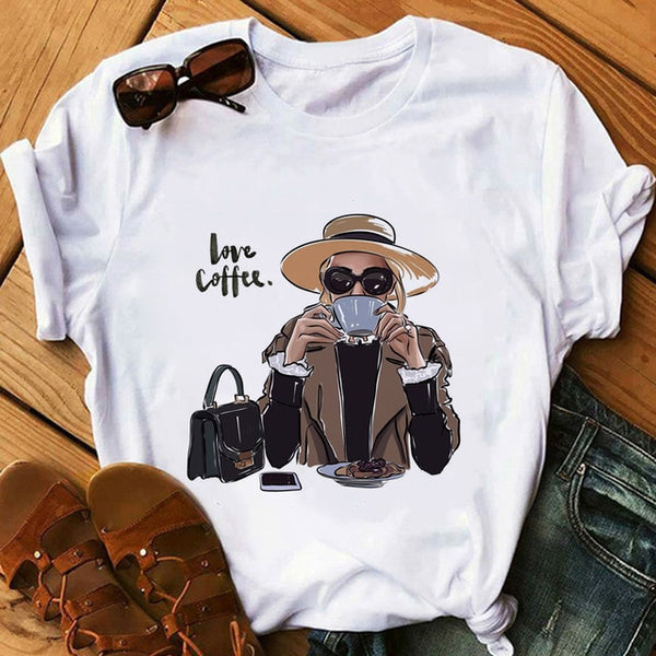 zh Women T Shirt Female Vogue White T-Shirts Harajuku Tee Shirt Summer Short Sleeve Tops Girl's Gift BUT FIRST COFFEE - Viva Shirt