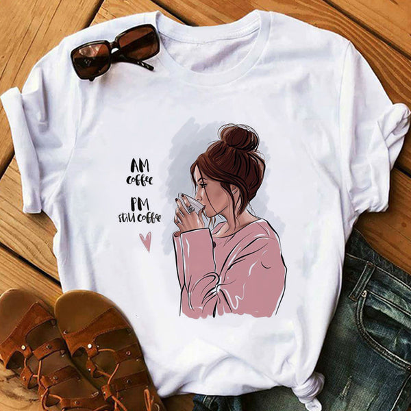 zh Women T Shirt Female Vogue White T-Shirts Harajuku Tee Shirt Summer Short Sleeve Tops Girl's Gift BUT FIRST COFFEE - Viva Shirt