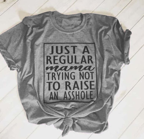 Just a regular mama trying not to raise an asshole t-shirt funny slogan women fashion mother gift shirt grunge tumblr tees tops - Viva Shirt