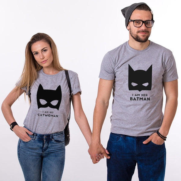 Funny Costums Couple Set T-shirt "Batman and Cat Women" Present Ideas for Couples Lovers for Newlyweds Partners Top Tee Unisex - Viva Shirt