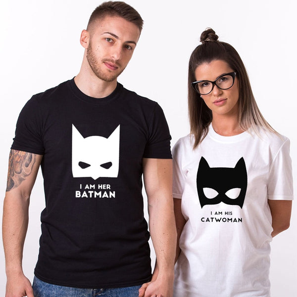 Funny Costums Couple Set T-shirt "Batman and Cat Women" Present Ideas for Couples Lovers for Newlyweds Partners Top Tee Unisex - Viva Shirt