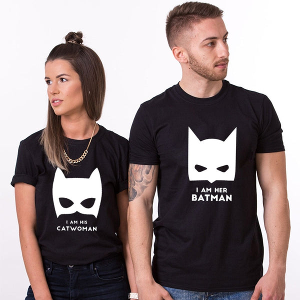 Funny Costums Couple Set T-shirt "Batman and Cat Women" Present Ideas for Couples Lovers for Newlyweds Partners Top Tee Unisex - Viva Shirt