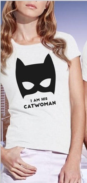 Funny Costums Couple Set T-shirt "Batman and Cat Women" Present Ideas for Couples Lovers for Newlyweds Partners Top Tee Unisex - Viva Shirt
