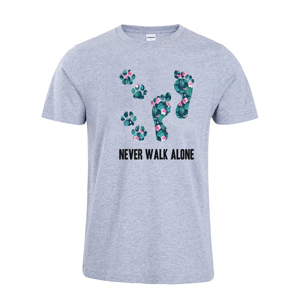 Never Walk Alone Tropical Flower T-shirt Dog Lover Shirt Foot Dog Shirt Tropical Flower gift Cotton Top Tees - Viva Shirt