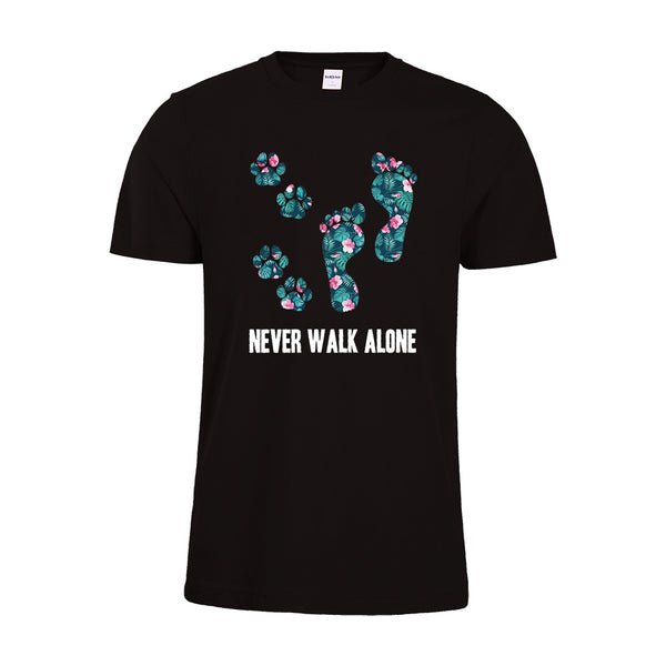 Never Walk Alone Tropical Flower T-shirt Dog Lover Shirt Foot Dog Shirt Tropical Flower gift Cotton Top Tees - Viva Shirt