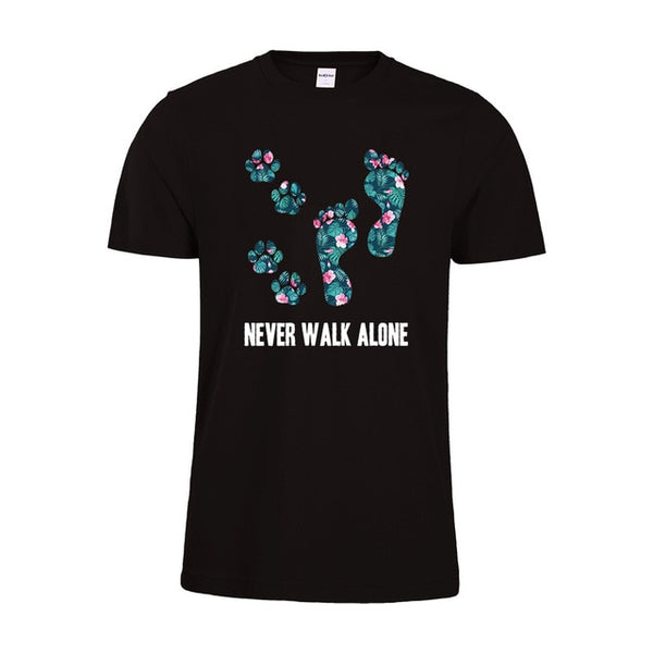 Never Walk Alone Tropical Flower T-shirt Dog Lover Shirt Foot Dog Shirt Tropical Flower gift Cotton Top Tees - Viva Shirt