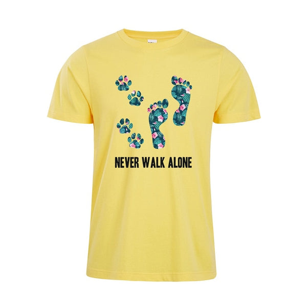 Never Walk Alone Tropical Flower T-shirt Dog Lover Shirt Foot Dog Shirt Tropical Flower gift Cotton Top Tees - Viva Shirt