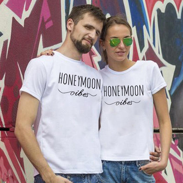 HONEYMOON printing couplae tshirt short sleeve women and men shirt husband wife boyfriend girlfriend gift cotton T-shirt couples - Viva Shirt