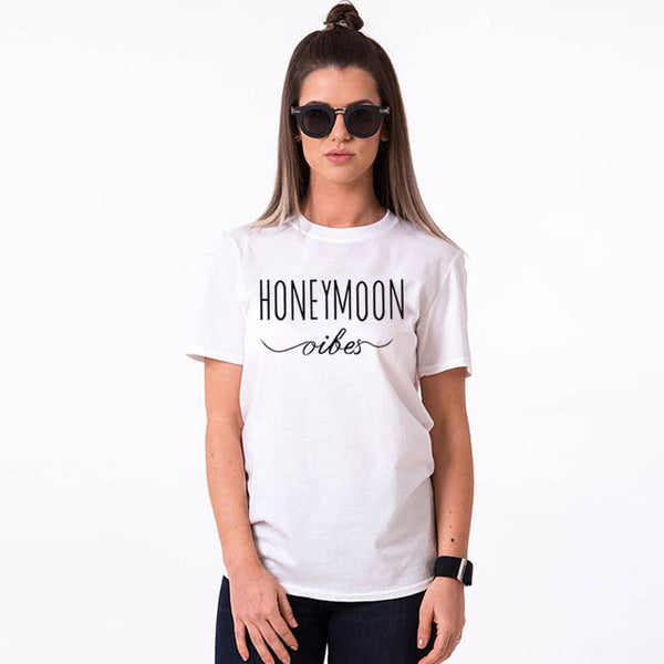 HONEYMOON printing couplae tshirt short sleeve women and men shirt husband wife boyfriend girlfriend gift cotton T-shirt couples - Viva Shirt