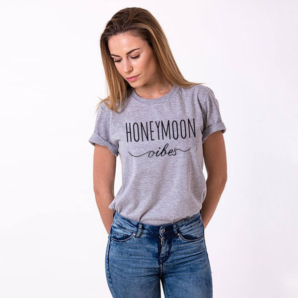 HONEYMOON printing couplae tshirt short sleeve women and men shirt husband wife boyfriend girlfriend gift cotton T-shirt couples - Viva Shirt