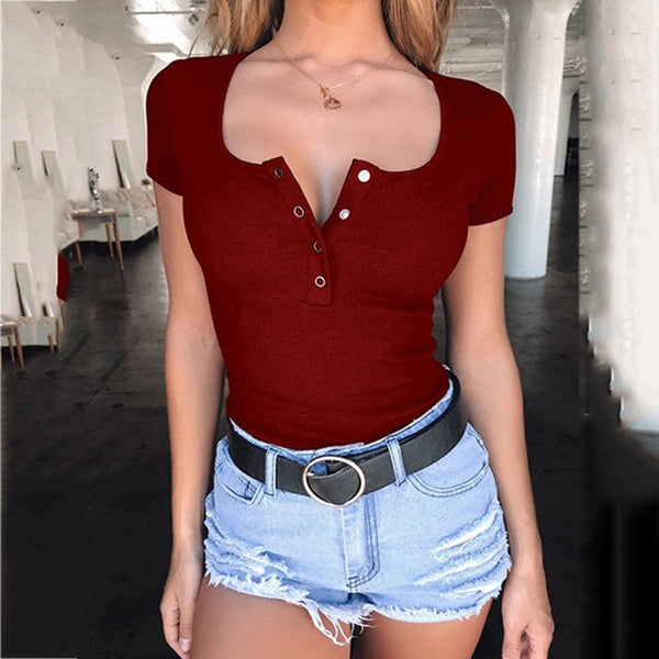 Womens Sexy Off Shoulder Casual Summer T-Shirt Top Ladies Deep V-neck Club T-Shirt Vest Short Sleeve Crop Cami Tops Hot Sales - Viva Shirt