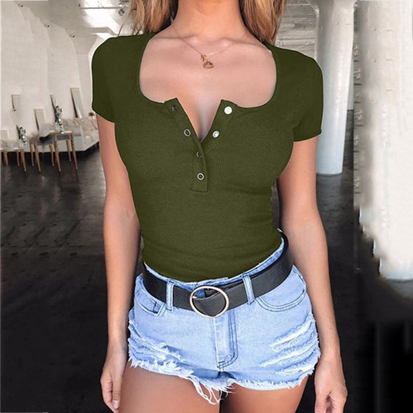 Womens Sexy Off Shoulder Casual Summer T-Shirt Top Ladies Deep V-neck Club T-Shirt Vest Short Sleeve Crop Cami Tops Hot Sales - Viva Shirt