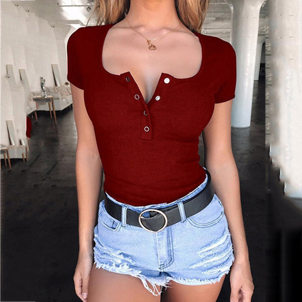 Womens Sexy Off Shoulder Casual Summer T-Shirt Top Ladies Deep V-neck Club T-Shirt Vest Short Sleeve Crop Cami Tops Hot Sales - Viva Shirt