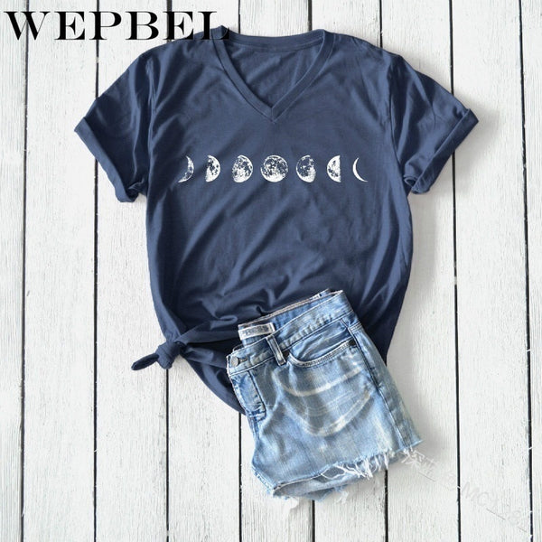 WEPBEL Summer Fashion Moon Phases Printed Shirt T-shirt Ladies Casual Short Sleeve V-neck Tee Tops - Viva Shirt