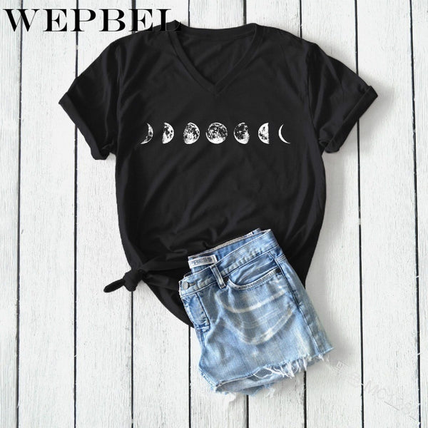 WEPBEL Summer Fashion Moon Phases Printed Shirt T-shirt Ladies Casual Short Sleeve V-neck Tee Tops - Viva Shirt