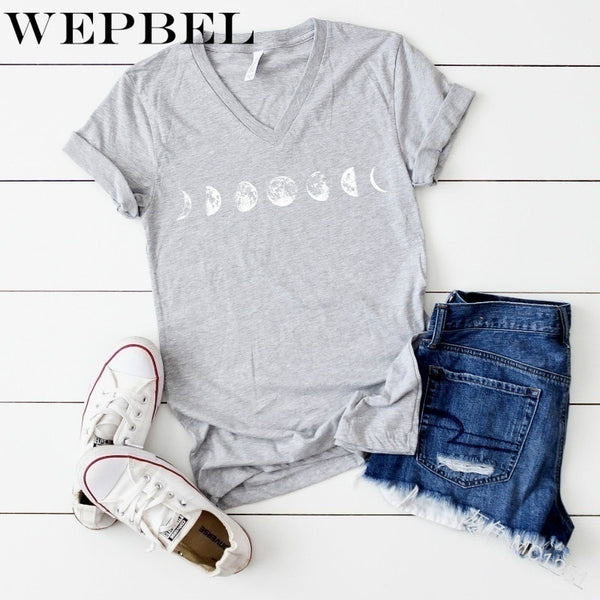 WEPBEL Summer Fashion Moon Phases Printed Shirt T-shirt Ladies Casual Short Sleeve V-neck Tee Tops - Viva Shirt