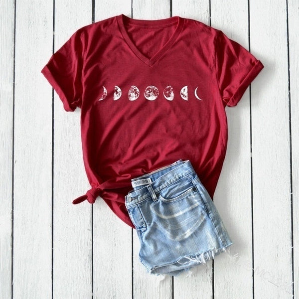 WEPBEL Summer Fashion Moon Phases Printed Shirt T-shirt Ladies Casual Short Sleeve V-neck Tee Tops - Viva Shirt
