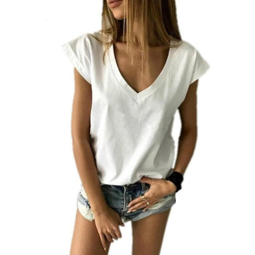 2018 Summer T Shirt Women Short Sleeve V Neck Loose Casual Sexy Women T Shirt Camisetas Feminina Lady Tops - Viva Shirt