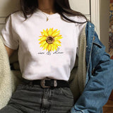 Sun Flower Letter Print T-shirt Short Sleeve Round Neck Slim Fit Cute Girl's Tshirts Tees & Tops Summer 2019 Gift for Girlfriend - Viva Shirt
