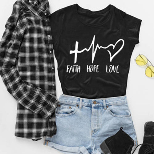 2019 New Fashion shirts Fashion Faith Hope Love Letters Print Tops Tshirt Funny Christianity God Tee Gift - Viva Shirt