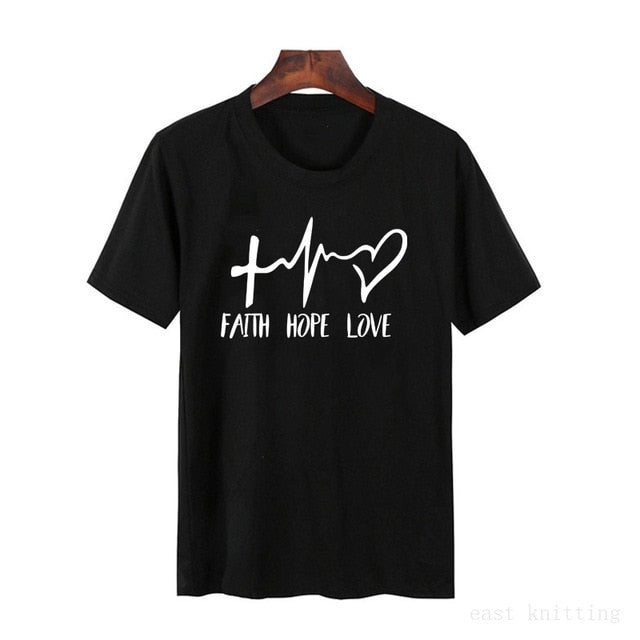 2019 New Fashion shirts Fashion Faith Hope Love Letters Print Tops Tshirt Funny Christianity God Tee Gift - Viva Shirt