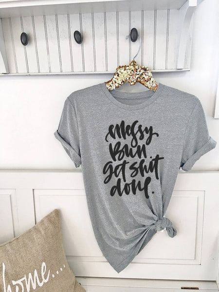 Messy Bun Get Shirt Done Motherhood T-Shirt Casual Tumblr Letter Printed Tee Cute Graphic Girl Mom Gift Tops 90s Cotton t shirts - Viva Shirt