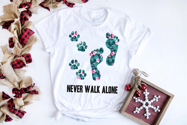 Never Walk Alone Tropical Flower T-shirt Dog Lover Shirt Foot Dog Shirt Tropical Flower gift Cotton Top Tees - Viva Shirt
