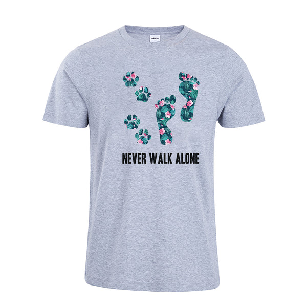 Never Walk Alone Tropical Flower T-shirt Dog Lover Shirt Foot Dog Shirt Tropical Flower gift Cotton Top Tees - Viva Shirt