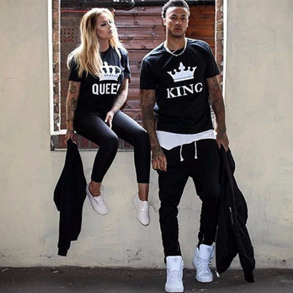 Summer Lovers Tshirt KING QUEEN Imperial Crown Couple T-shirt Women Men Funny Letter Print T Shirts His and Hers Gifts For Loved - Viva Shirt