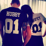 OMSJ New Fashion Hubby Wifey 01 Couple T-shirt 2018 Summer Lovers T Shirt Women Men Funny Letter Print T Shirts Gifts For Loved - Viva Shirt