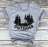 Outsider T-shirt Camping Tee Camper Shirt Go Outdoo Hiking Tshirt, Adventure funny graphic slogan tree shirts gift goth art tops - Viva Shirt