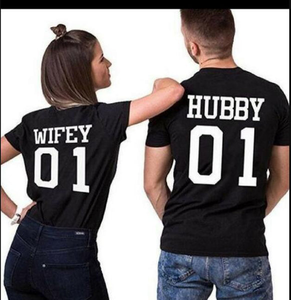 wifey and hubby 01 Couples T-Shirt Tumblr Slogan Honeymoon Romance Love Marriage Tees Couples Gifts Clothing Trendy Match Tops - Viva Shirt