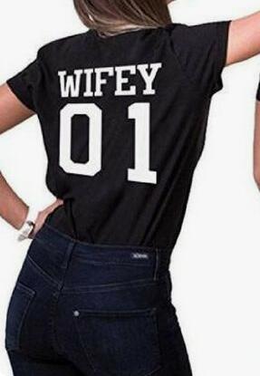 wifey and hubby 01 Couples T-Shirt Tumblr Slogan Honeymoon Romance Love Marriage Tees Couples Gifts Clothing Trendy Match Tops - Viva Shirt