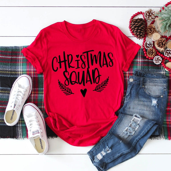 Christmas Squad Shirt funny graphic gift T-Shirt for Women Family Christmas Tee Group cotton casual grunge aesthetic party tops - Viva Shirt