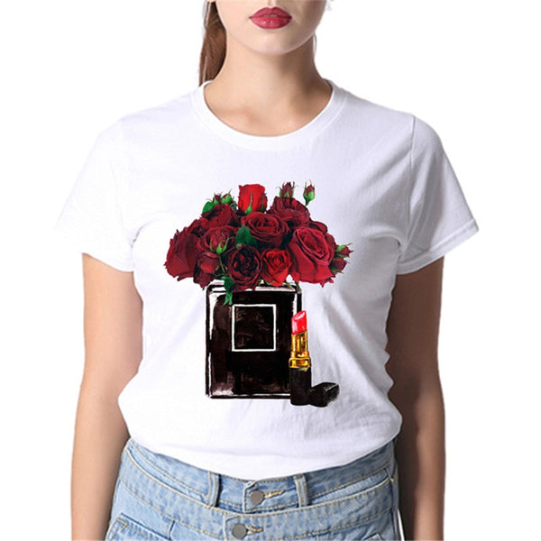 Vogue Style Women Round Neck White T-shirt Harajuku Short Sleeve Top Tees Girlfriend Gift - Viva Shirt