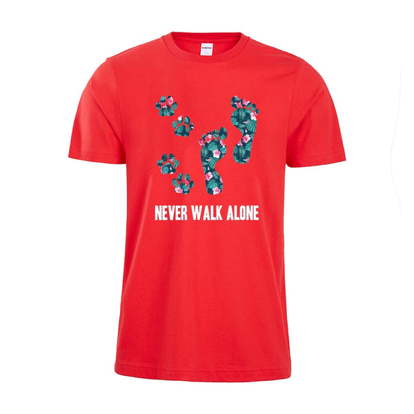 Never Walk Alone Tropical Flower T-shirt Dog Lover Shirt Foot Dog Shirt Tropical Flower gift Cotton Top Tees - Viva Shirt