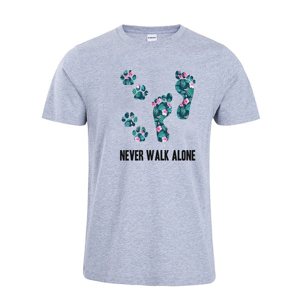 Never Walk Alone Tropical Flower T-shirt Dog Lover Shirt Foot Dog Shirt Tropical Flower gift Cotton Top Tees - Viva Shirt