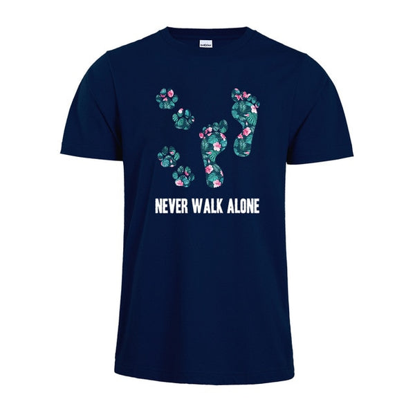 Never Walk Alone Tropical Flower T-shirt Dog Lover Shirt Foot Dog Shirt Tropical Flower gift Cotton Top Tees - Viva Shirt