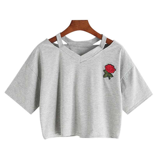 Drop Ship Pocket Rose T Shirt Women Tees mini short sleeve fashion tops Casual Female sexy t-shirts NV72 P - Viva Shirt