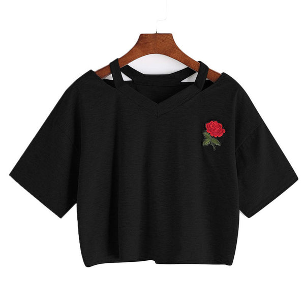 Drop Ship Pocket Rose T Shirt Women Tees mini short sleeve fashion tops Casual Female sexy t-shirts NV72 P - Viva Shirt